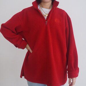 Vintage Marci Lipton Red Fleece Embroidered Cabin Quarter Zip Pullover Sweater M